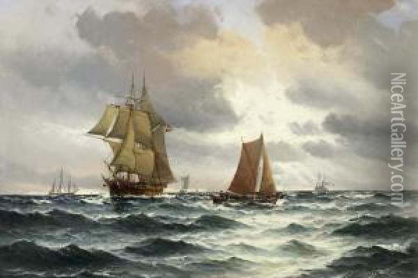 Segel- Und Dampfschiffe Auf Hoher See Oil Painting - Vilhelm Bille