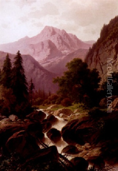 Hochgebirgslandschaft Mit Wildbach An Einem Sommertag Oil Painting - Josef Mahorcig