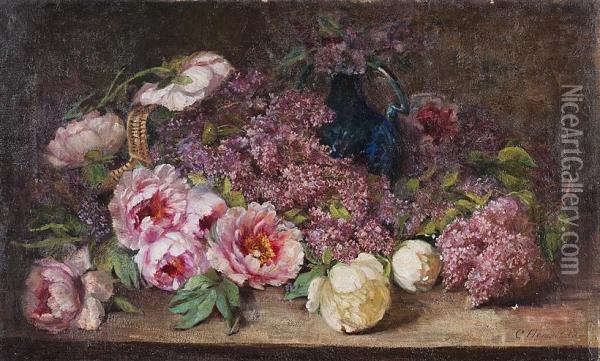 Stillleben Mit Flieder Und Hortensien Oil Painting - Clara Henschke