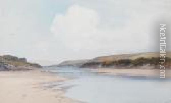 Estuary Scene With Footbridge Oil Painting - Frederick John Widgery