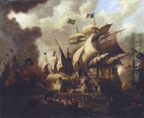 Naval Engagement Oil Painting - Sir George Chambers
