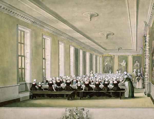 The Girls Dining Room of the Foundling Hospital, 1773 Oil Painting - John Sanders