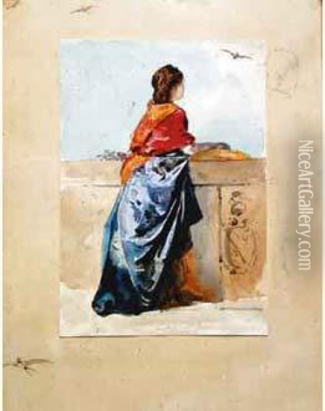 Portrait De Jeune Femme En Pied, De Dos Oil Painting - Domenico, Dominique Trachel