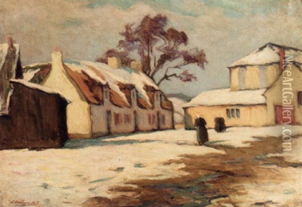 Snow Covered Farm, Brittany Oil Painting - Joseph Milner Kite
