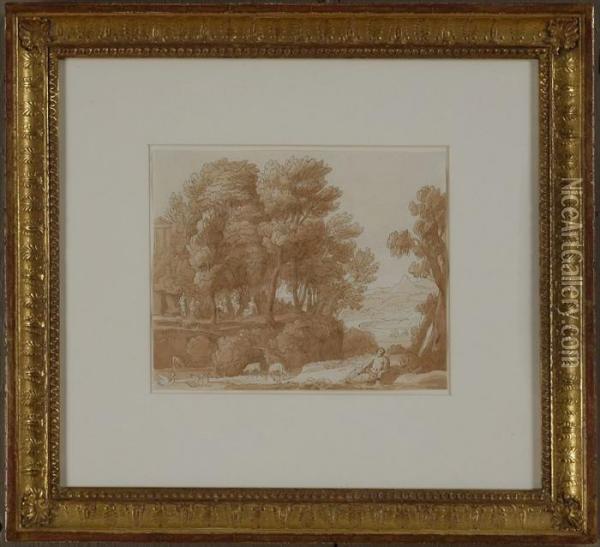 After Claude Lorrain, Classical Landscape With Figures Oil Painting - John White Abbott