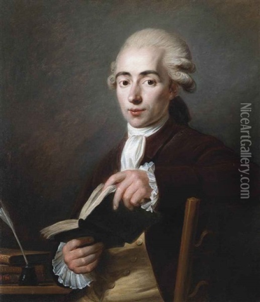 Portrait Of Cesaire Gabriel Gerac (1755-1836), Half-length, In A Rust Coat And Red Stock, Holding An Open Book In His Hands Oil Painting - Jean-Louis Voilles