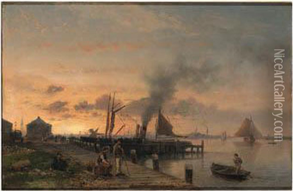 Harbour At Sunset Oil Painting - Hermanus Koekkoek