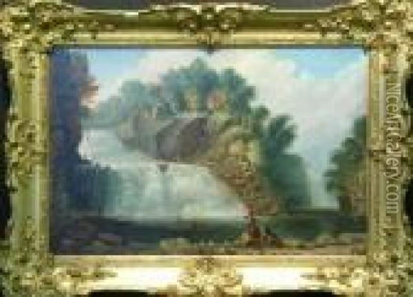The Waterfall At Schaffhausen, Switzerland Oil Painting - Jean-Baptiste Pillement