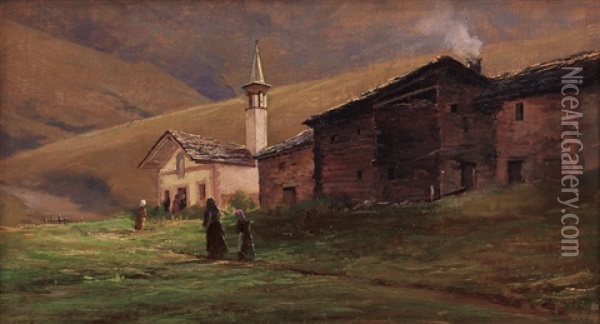 Verso La Chiesa Oil Painting - Leonardo Roda