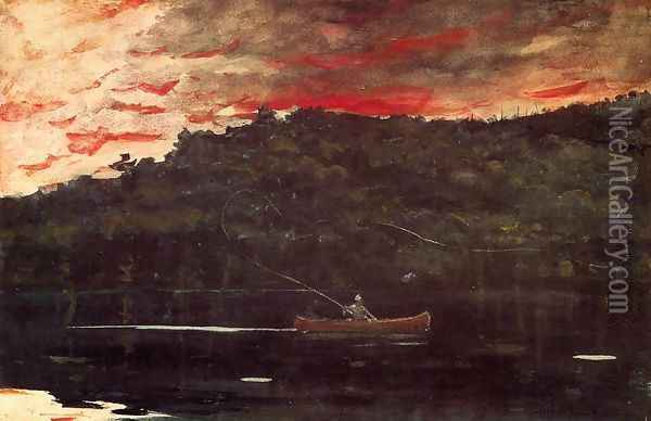 Sunrise, Fishing in the Adirondacks Oil Painting - Winslow Homer