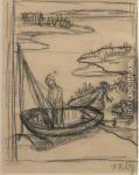 Etude Pour Le Pauvre Pecheur [, 
Study For The Poor Fisherman, Black Chalk On Paper, Monogrammed.] Oil Painting - Pierre-Cecile Puvis De Chavannes