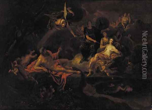Juno, Jupiter and Venus surrounded by desporting putti Oil Painting - French School