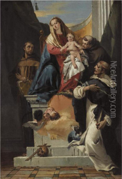 The Madonna And Child With 
Saints Anthony Of Padua, Francis Of Assisi And Louis Of Toulouse Oil Painting - Giovanni Battista Tiepolo