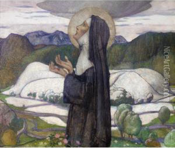 A Female Saint Oil Painting - Edward Reginald Frampton