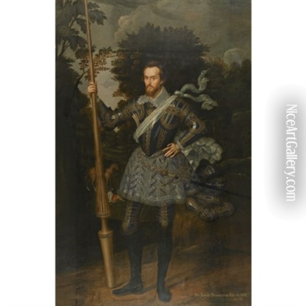 Portrait Of Sir James Scudamore, Dressed In Armour For The Accession Day Tilt Oil Painting - Marcus Gerards the Younger