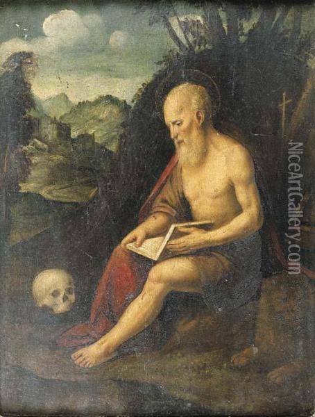 San Gerolamo In Meditazione Oil Painting - Ambrogio Stefano Di Borgognone