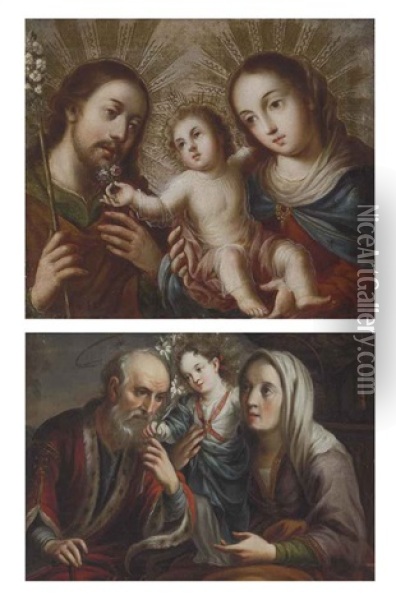 Sagrada Familia (holy Family) (+ Virgen, San Joaquin, Santa Ana (virgin, St. Joaquim And St. Anne); 2 Works) Oil Painting - Antonio De Torres
