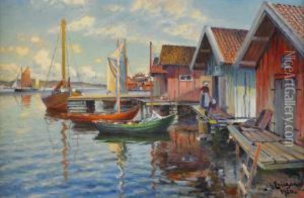 Fiskelage Vid Vastkusten - Sommarmotiv Oil Painting - Johan Erik Ericson