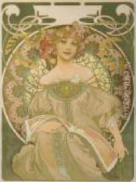 Reverie, 1898 (rennert-weill 39, Var. 2) Oil Painting - Alphonse Maria Mucha