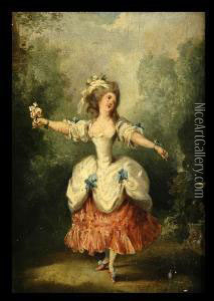 Dancer In 18th C. Dress Oil Painting - Jean-Frederic Schall