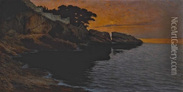 Kustenlandschaft Im Abendrot Oil Painting - Paul von Spaun