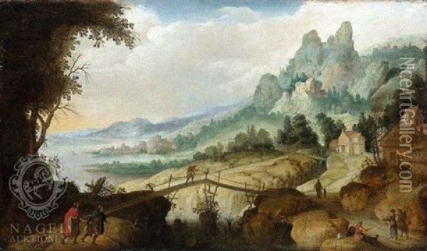 Weite Gebirgslandschaft Mit Zwei Jakobspilgern Im Vordergrund Oil Painting - Claes Dircksz van der Heck