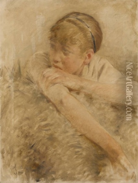 Etude De Jeune Paysanne (study) Oil Painting - Auguste Dael
