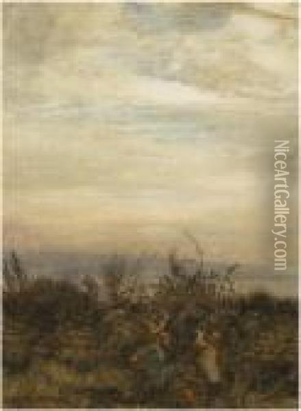 Three Children Picking Berries. Oil Painting - Arthur Rackham