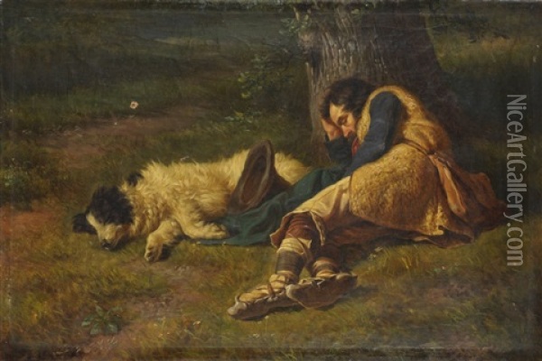 Le Patre Endormi Avec Son Chien Oil Painting - Filippo Palizzi