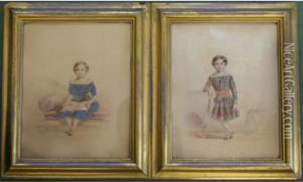Portraits Of Two Children Oil Painting - Alfred-Edward Chalon