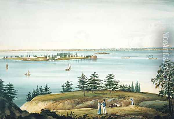 The Bay of New York and Governors Island Taken from Brooklyn Heights Oil Painting - William Guy Wall