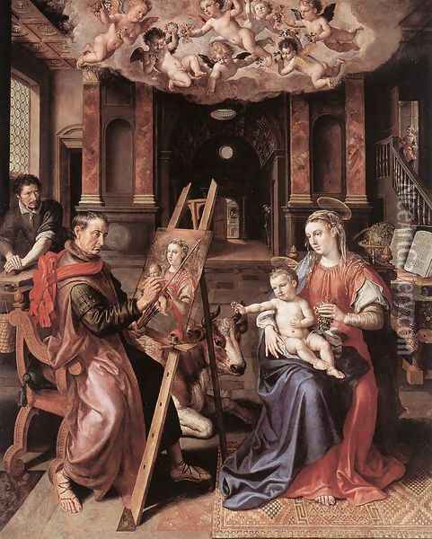St Luke Painting the Virgin Mary 1602 Oil Painting - Maarten de Vos