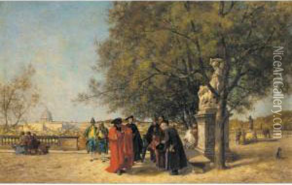 The Greeting In The Park Oil Painting - Ferdinand Heilbuth