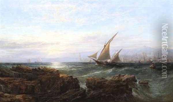 Shipping Off The Coast At Genoa Oil Painting - Edwin Hayes