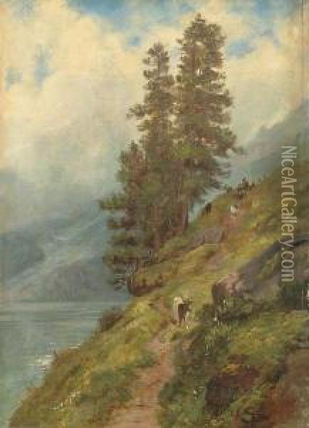 Paysage Du Lac D'uri. 1873 Oil Painting - Eugene Etienne Sordet