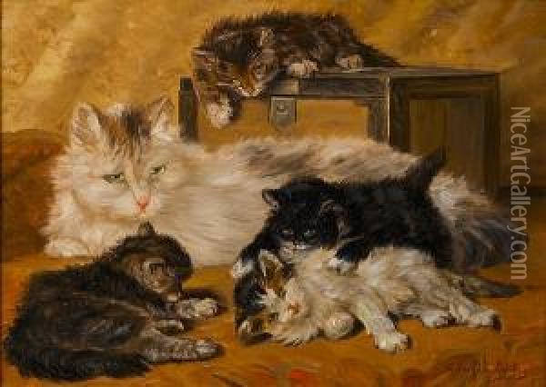 Under Mother's Watch Oil Painting - Charles van den Eycken