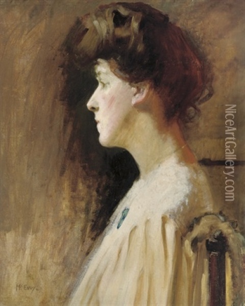 A Lady In Profile Oil Painting - Arthur Ambrose McEvoy