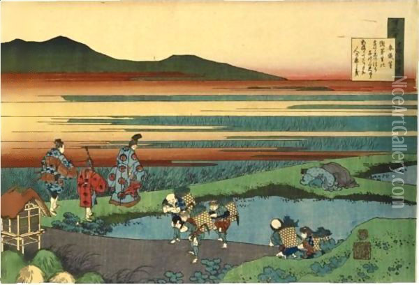 Minamoto No Hitoshi From The Series 'Hyakunin Isshu Ubaga Etoki' (One Hundred Poems As Explained By The Nurse) Oil Painting - Katsushika Hokusai