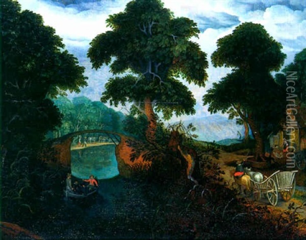 Paysage Fluvial Anime Oil Painting - Abraham Govaerts