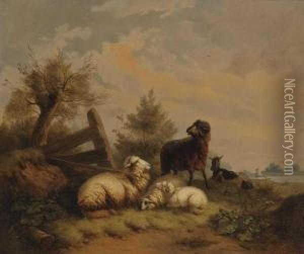 Schafe, Widder Und Ziege Am Gatter Oil Painting - Wilhelm Melchior