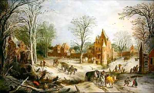 A Winter Landscape Oil Painting - Jan & Momper, Joos de Brueghel