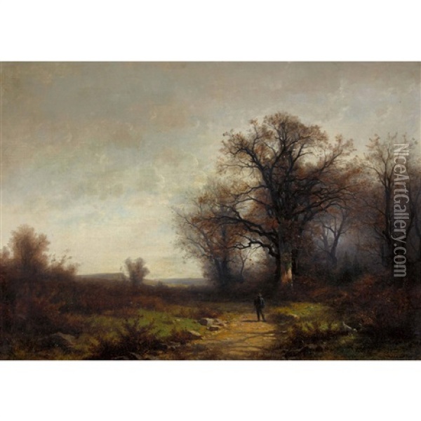 Herbstlandschaft Mit Jager Oil Painting - Gustave Eugene Castan