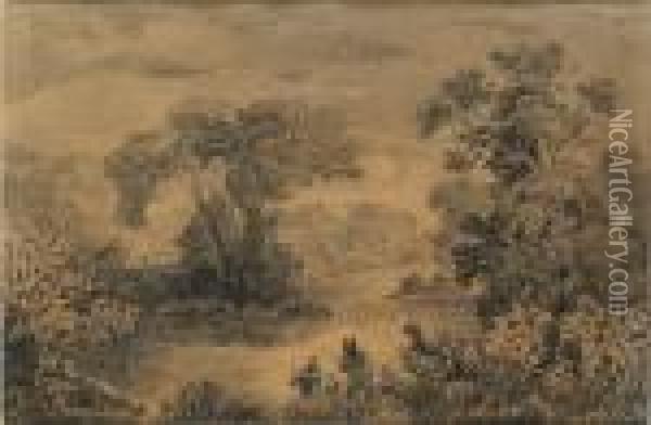 Chasseurs Pres D'un Etang Oil Painting - Odilon Redon