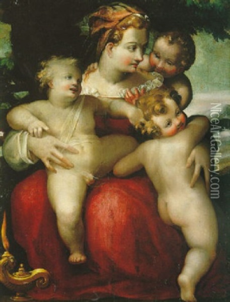 La Vierge A L'enfant Avec Saint Jean Baptiste Oil Painting - Francesco (Il Poppi) Morandini