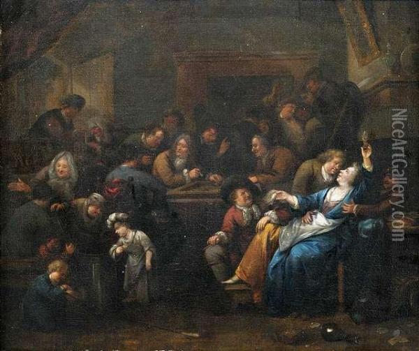 Merry Making In A Tavern. Oil Painting - Richard Brakenburgh