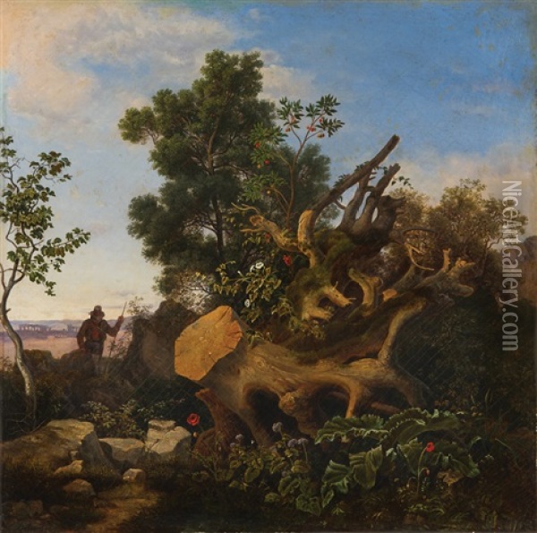 Paesaggio Con Grande Tronco Oil Painting - Benjamino de Francesco