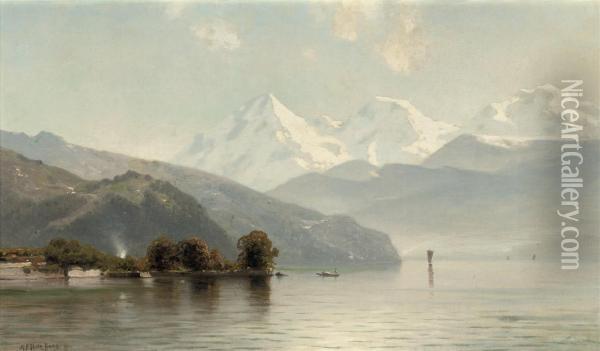 A View Of The Thunersee With The Mountains Eiger Oil Painting - Mauritz F. H. de Haas