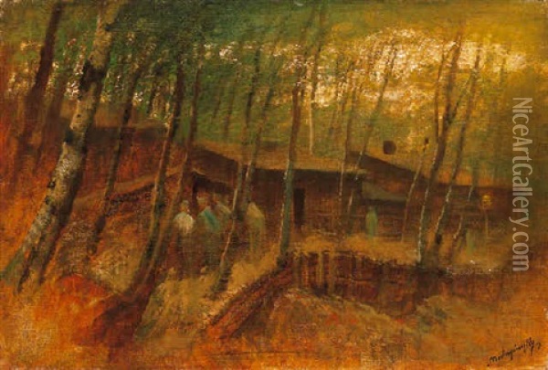 Katonak Az Erdoben (soldiers In The Forest) Oil Painting - Laszlo Mednyanszky