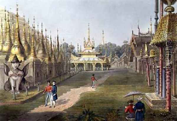 Scene upon the Terrace of the Great Dagon Pagoda at Rangoon Looking Towards the North Oil Painting - Joseph Moore