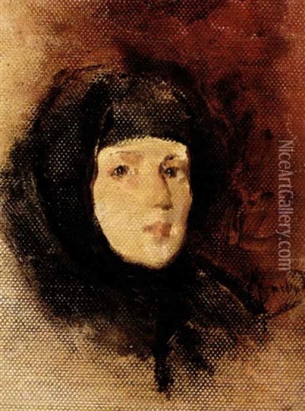 A Portrait Of A Woman Oil Painting - Salvador Sanchez Barbudo
